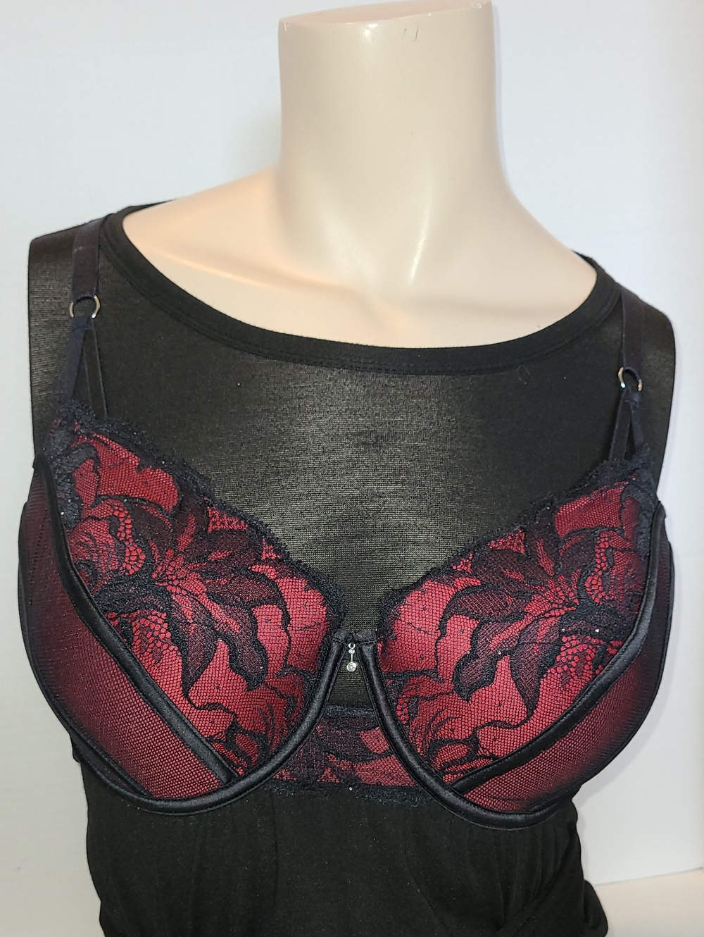 La Vie en Rose Black And Red Lace Padded Bra 34DD